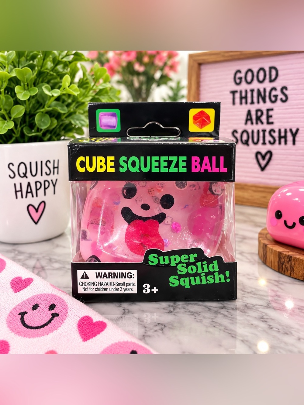 Cube Squeeze Ball – Pink Super Solid Squish Sensory Fidget Toy
